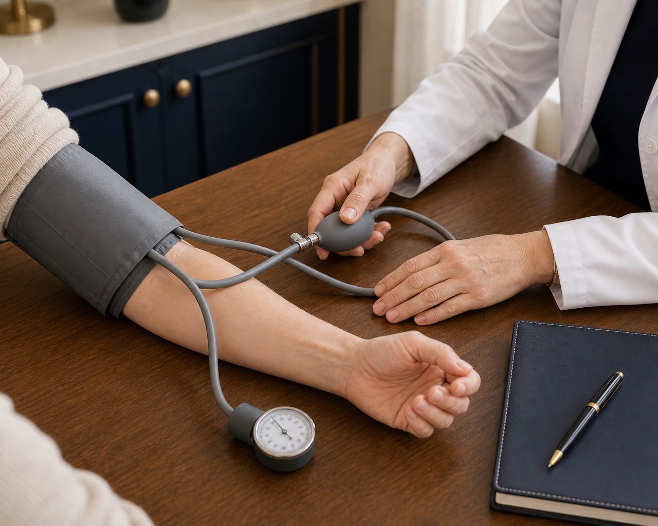Merenje krvnog pritiska tokom pregleda lekara opšte prakse u Nela Medica centru